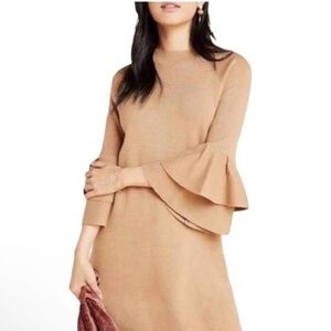 Anthropologie Gold Bell Long Sleeve Mini Dress Mock Neck Size XS